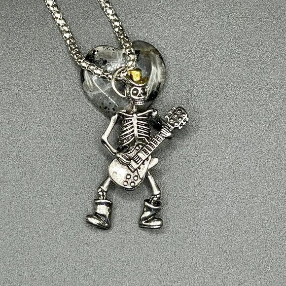 Skeleton Skull Day of the Dead Guitar Rocker Necklace #626 - Picture 9 of 9